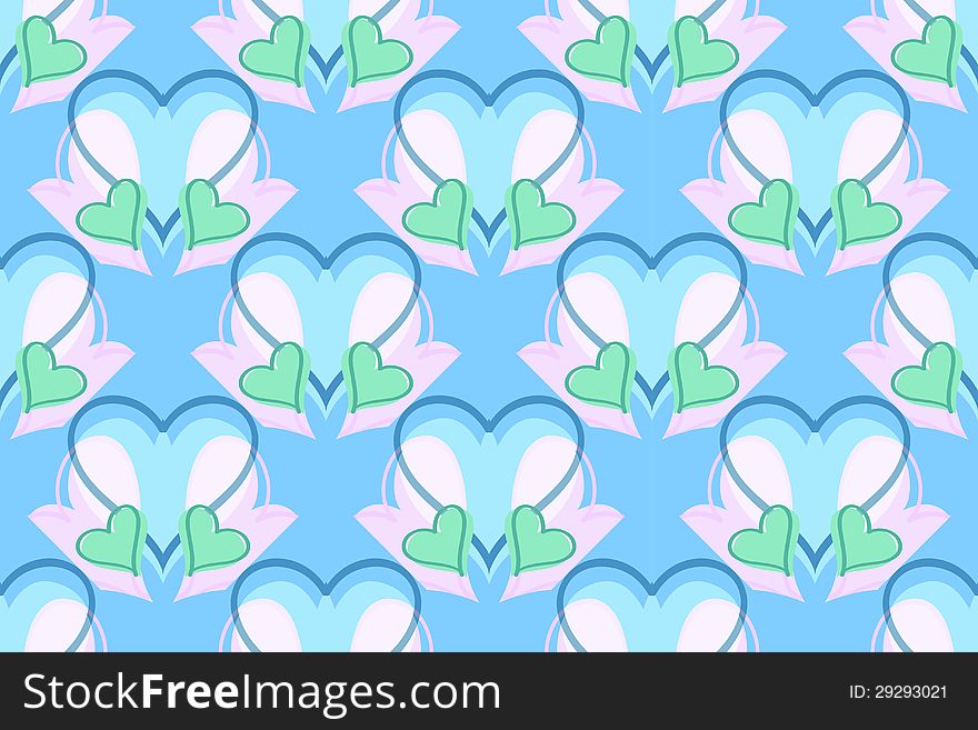 Blue, Green And Pink Hearts Pattern
