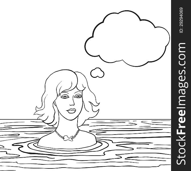 Swimming woman with thinking bubble