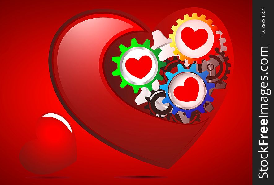 Illustration of Love Gear Heart On Red Background