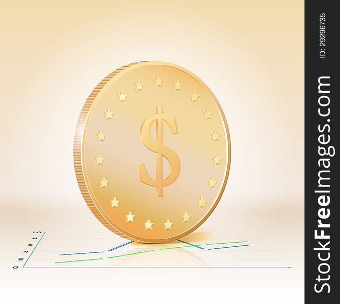 Gold coin with dollar sign. Vector illustration. This is file of EPS10 format.