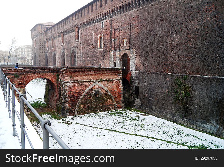 Medieval italian castle. milan. december. Medieval italian castle. milan. december