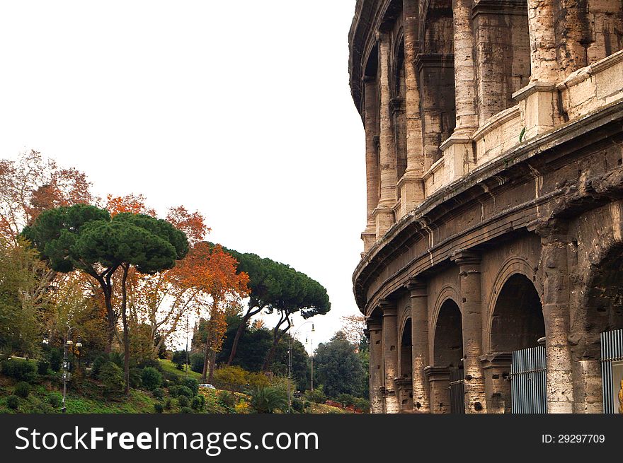 Ancient coliseum in rome. view from square