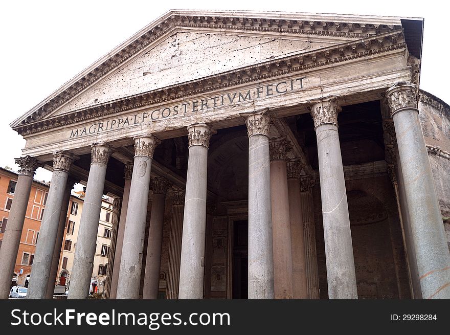 Ancient pantheon in rome. view from square