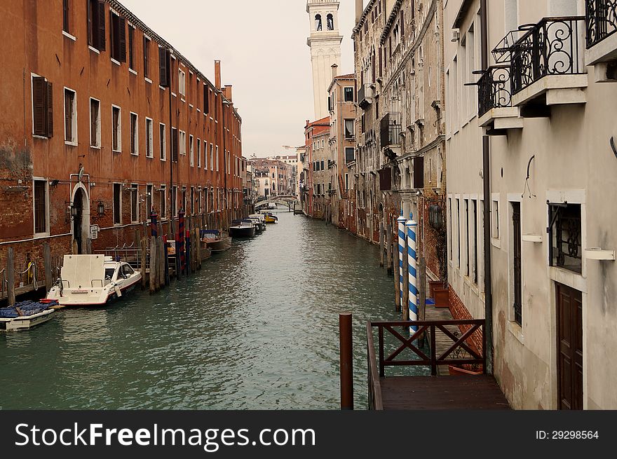 Channel in Venice. boats and houses. Channel in Venice. boats and houses
