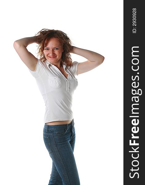 Young beautiful smiling woman. Isolated over white background.