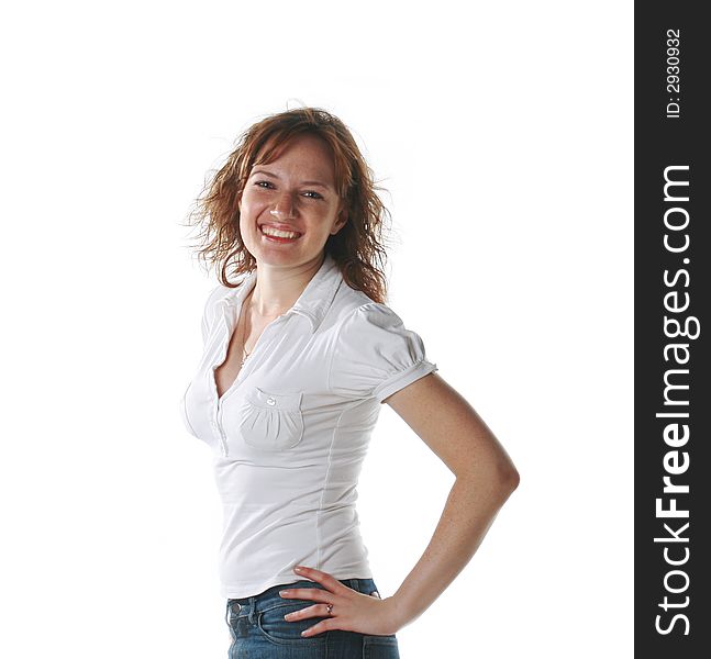 Young beautiful smiling woman. Isolated over white background.