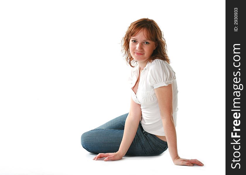 Young beautiful smiling woman. Isolated over white background.