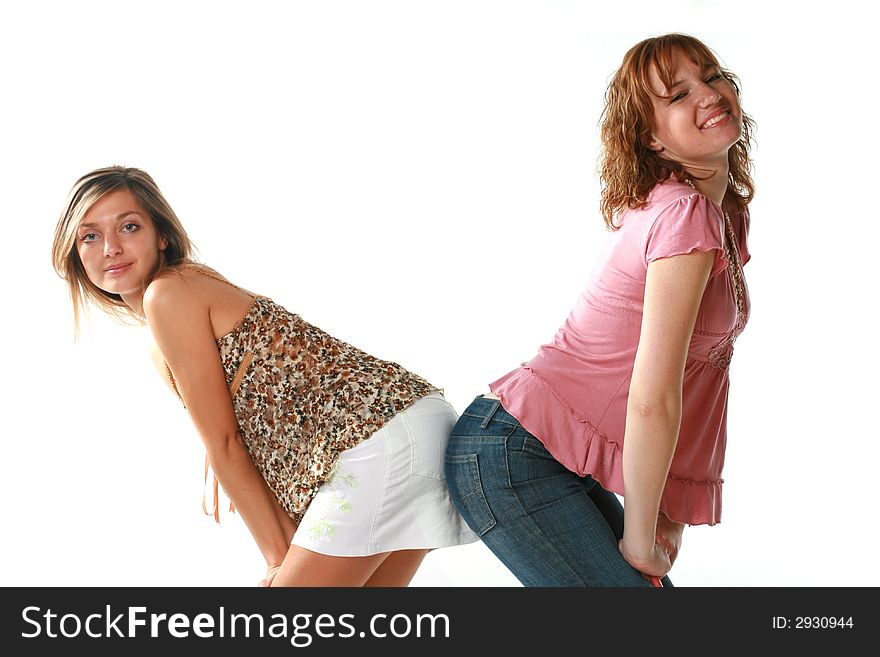 Girlfriends on a white background