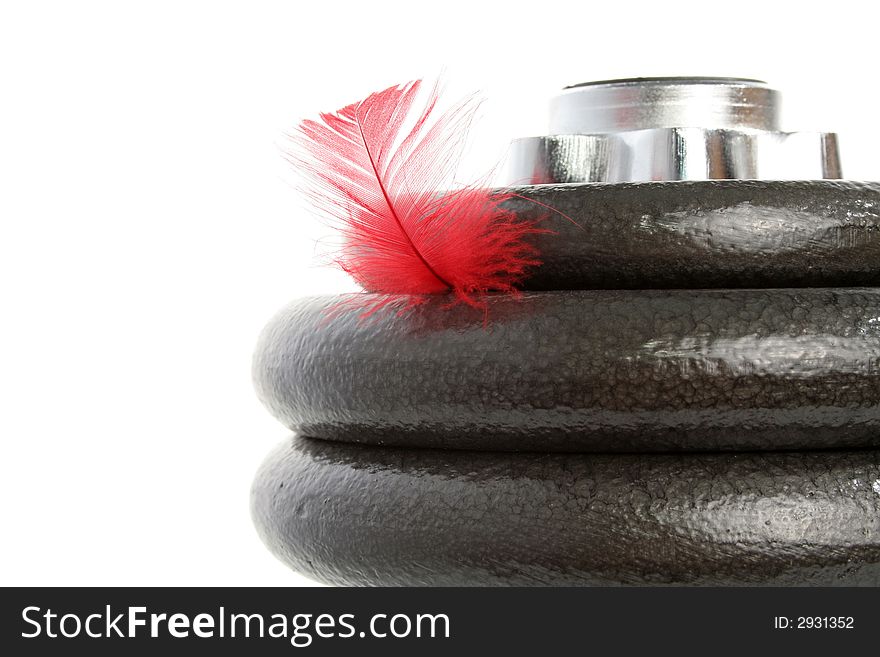 Dumbbell and feather isolated on white 1. Dumbbell and feather isolated on white 1