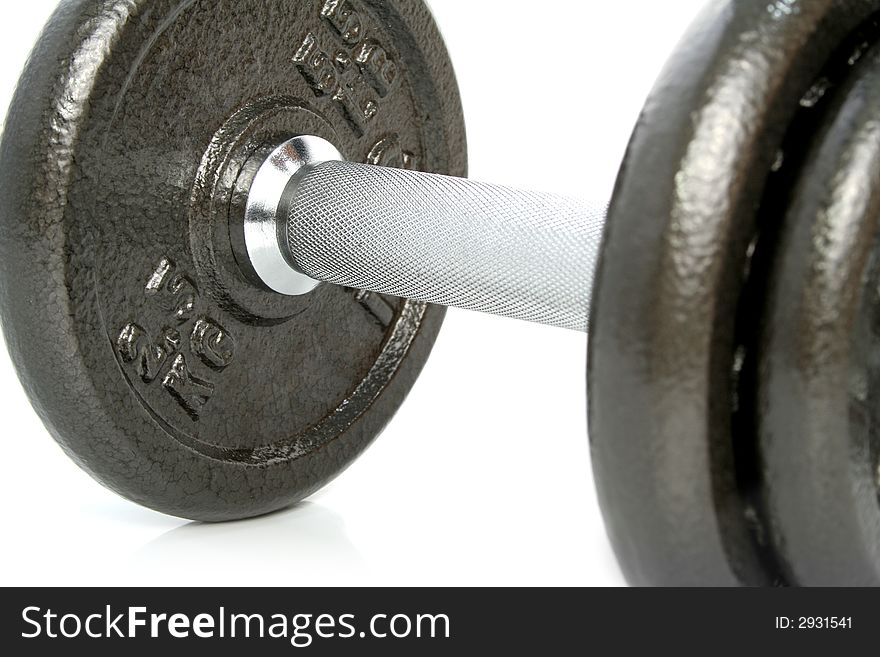 Closeup dumbbell isolated on white. Closeup dumbbell isolated on white