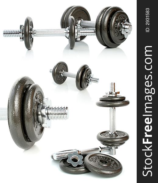 Iron dumbbells set solated on white 3. Iron dumbbells set solated on white 3