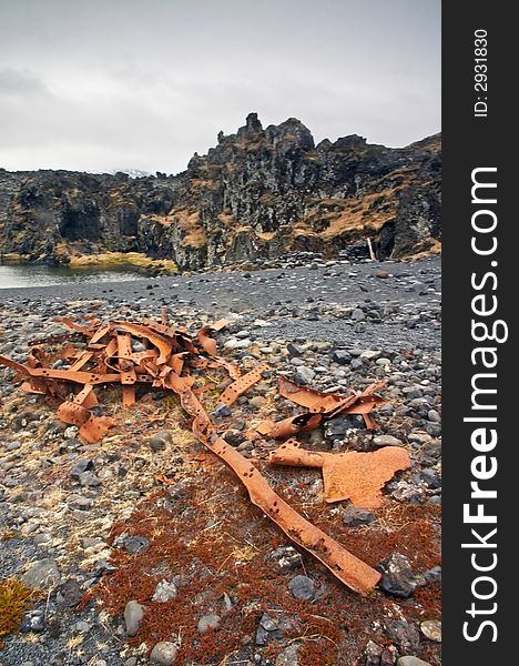 Remains of ship on coast, Iceland