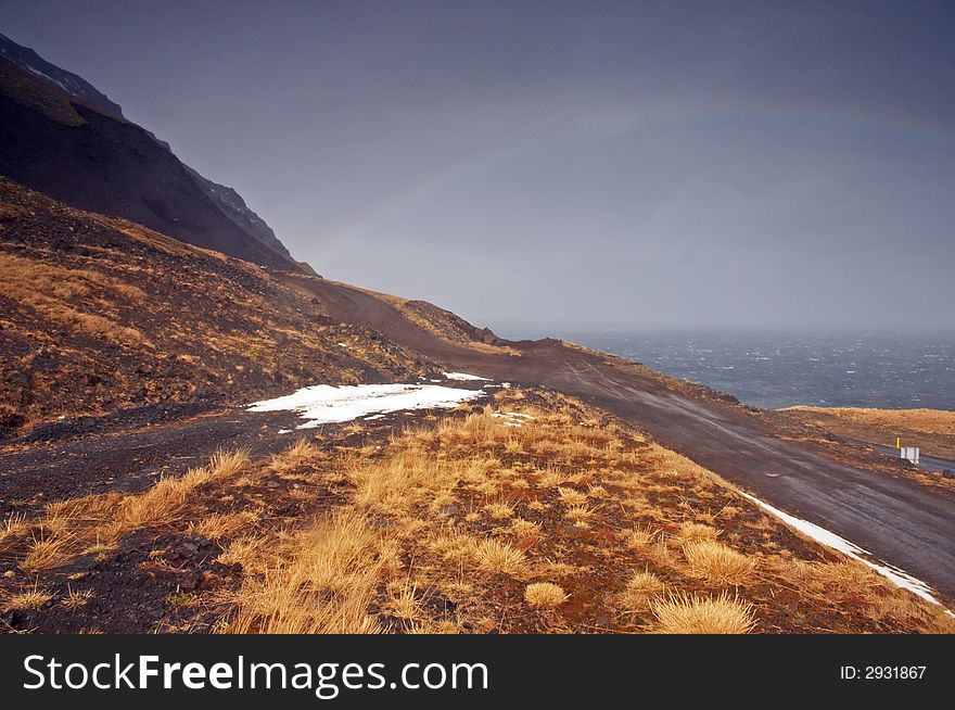 Landscape with rainbow in iceland. Landscape with rainbow in iceland