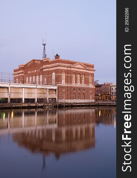 View of a pier along the waterfront in Fells Point, Baltimore. View of a pier along the waterfront in Fells Point, Baltimore.