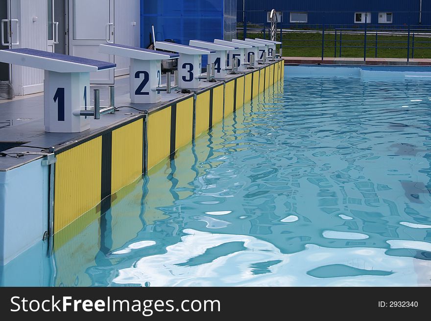 The pool is prepared for carrying out of competitions. The pool is prepared for carrying out of competitions