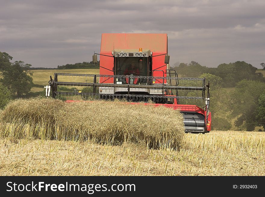 A combine harvester on a U.K. farm