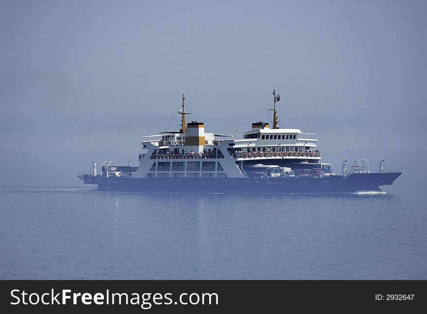 Ferryboat in the smog on Marmara sea in Turkey. Ferryboat in the smog on Marmara sea in Turkey.