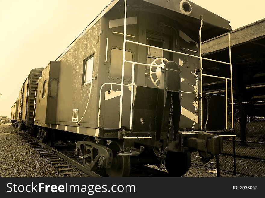 Old train compartments in sepia color tone