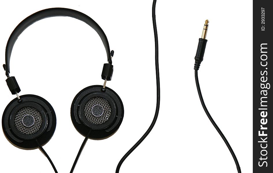 Headphones and wire on a white background. Headphones and wire on a white background