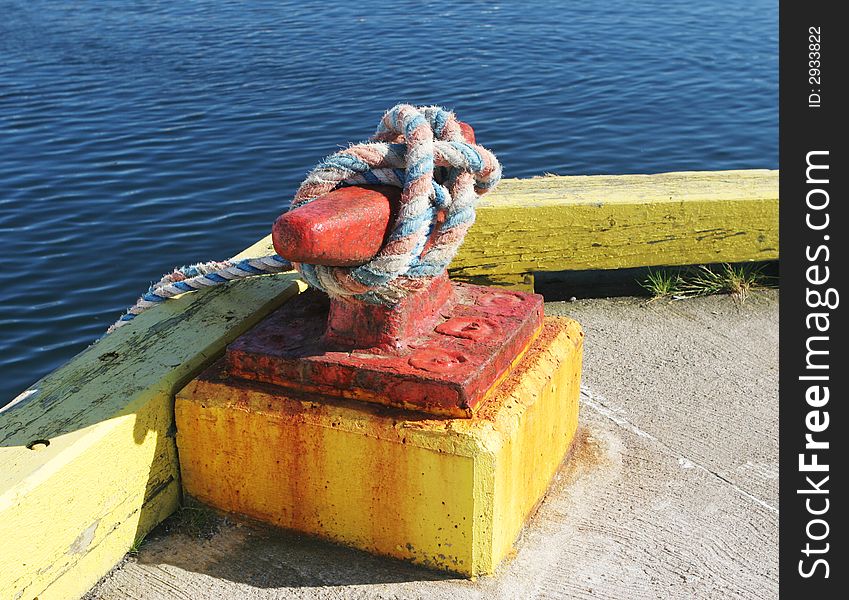Rope tied around a dock