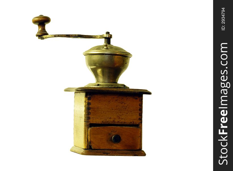 Antique coffee grinder on white. Antique coffee grinder on white