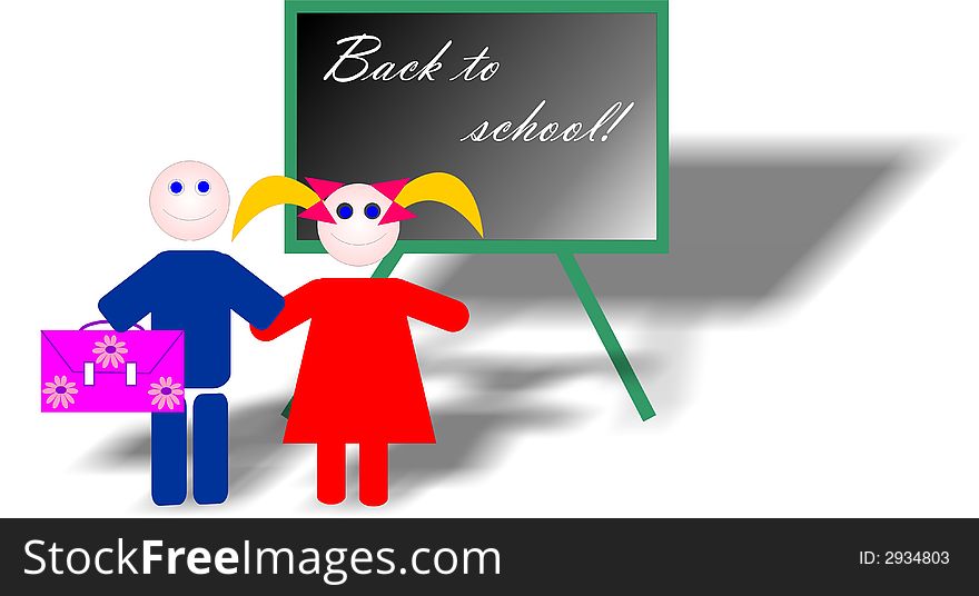 Two children in front of the blackboard in school. Two children in front of the blackboard in school