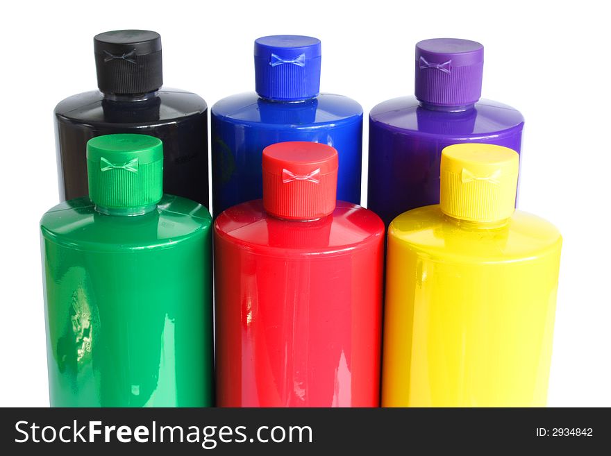 Close up of bottles of color paints. Close up of bottles of color paints