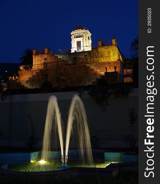 Dusk shot of mausoleum and fountain. Dusk shot of mausoleum and fountain