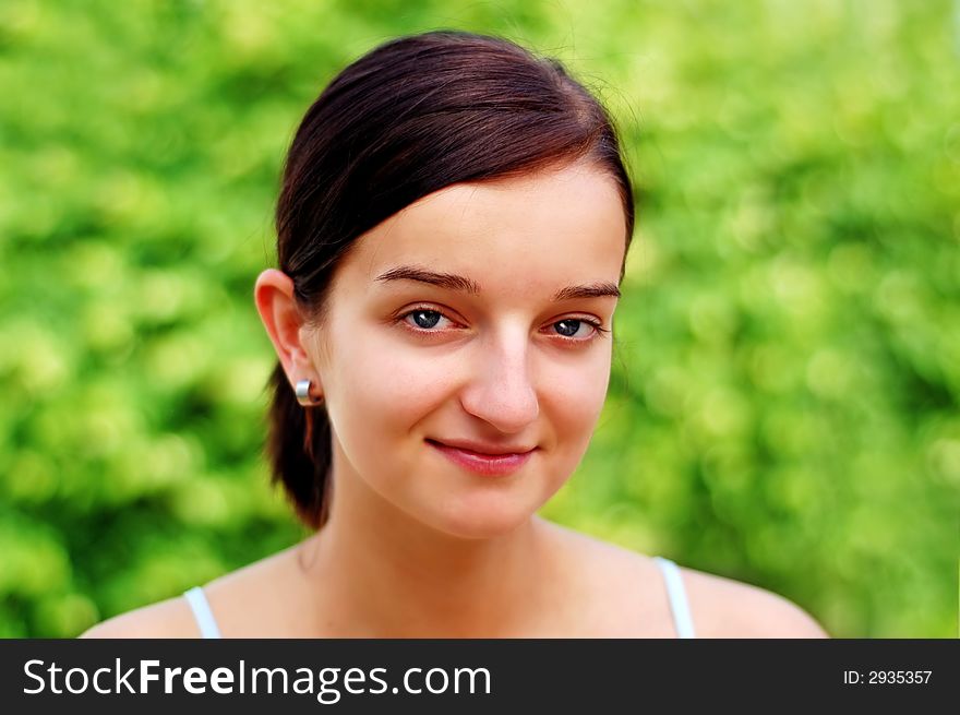 Portrait of a brunette nice girl.