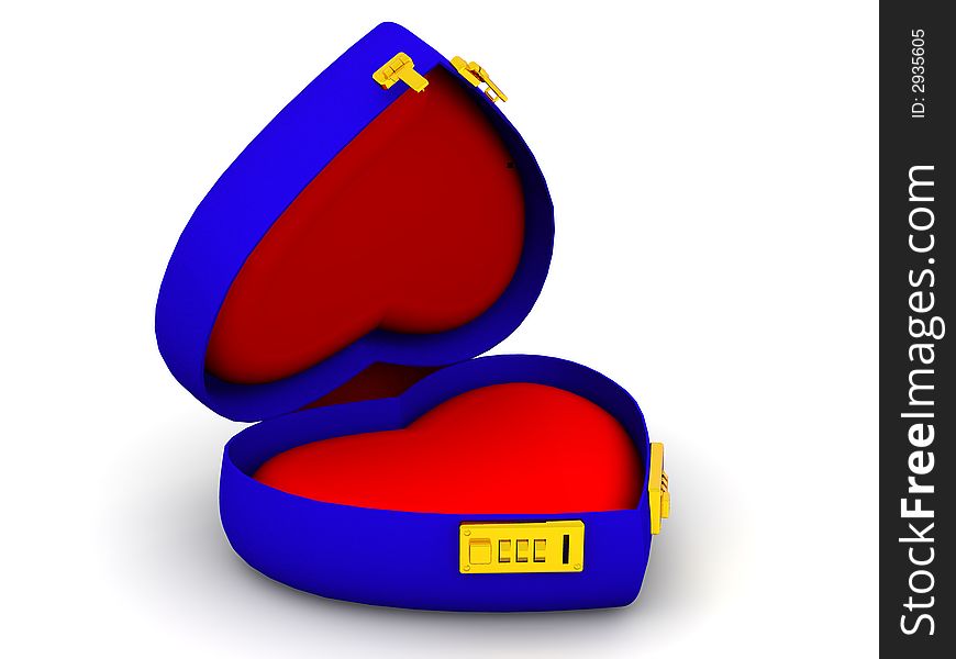 Very beautiful three-dimensional illustration, figure. Box as heart with code locks. 3d