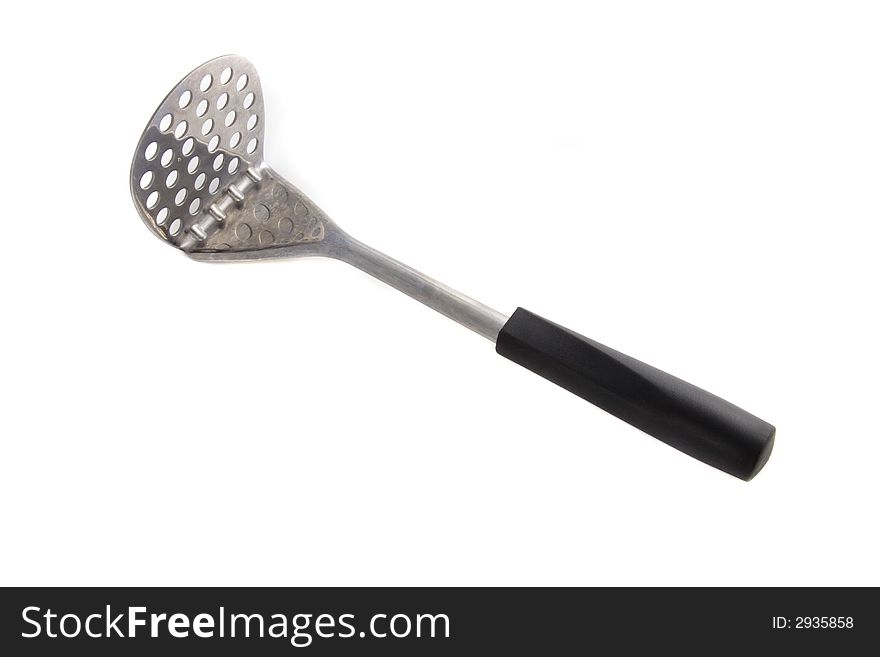 Photo of a wooden meat hammer on white background