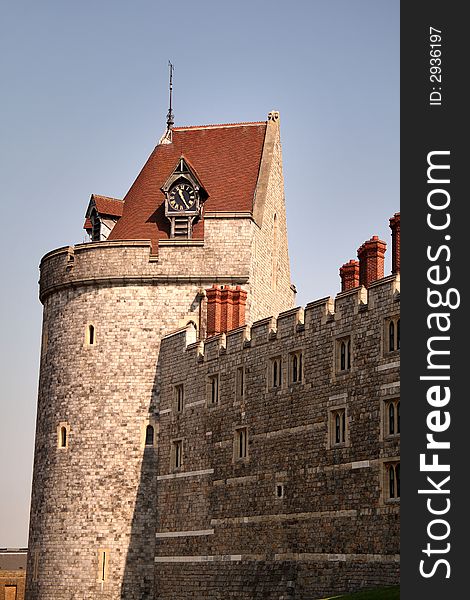 Medieval Outer Castle Wall and Cloktower in England. Medieval Outer Castle Wall and Cloktower in England