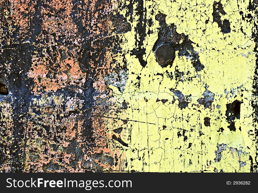 Deteriorating painted brick wall stylized with grunge effects (part of a photo illustration series). Deteriorating painted brick wall stylized with grunge effects (part of a photo illustration series)