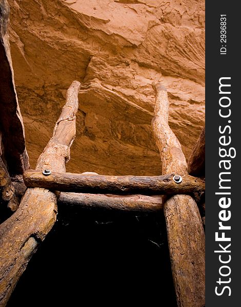 A reconstructed ladder leading into a fully reconstructed kiva - very cool to climb down inside! this is simulated to look like it may have many many years ago for the ancient anasazi tribes. A reconstructed ladder leading into a fully reconstructed kiva - very cool to climb down inside! this is simulated to look like it may have many many years ago for the ancient anasazi tribes