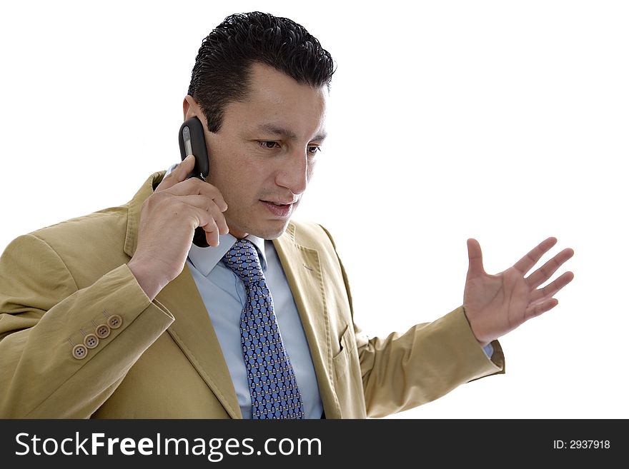 Businessman on phone call looking anxious. Businessman on phone call looking anxious