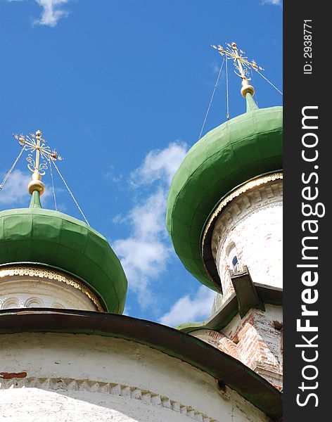 Two green cupolas of orthodox church. Two green cupolas of orthodox church