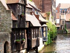 Channels, Boat And Houses Of Bruges. Royalty Free Stock Photo Channels, Boat And Houses Of Bruges. Royalty Free Stock Photo