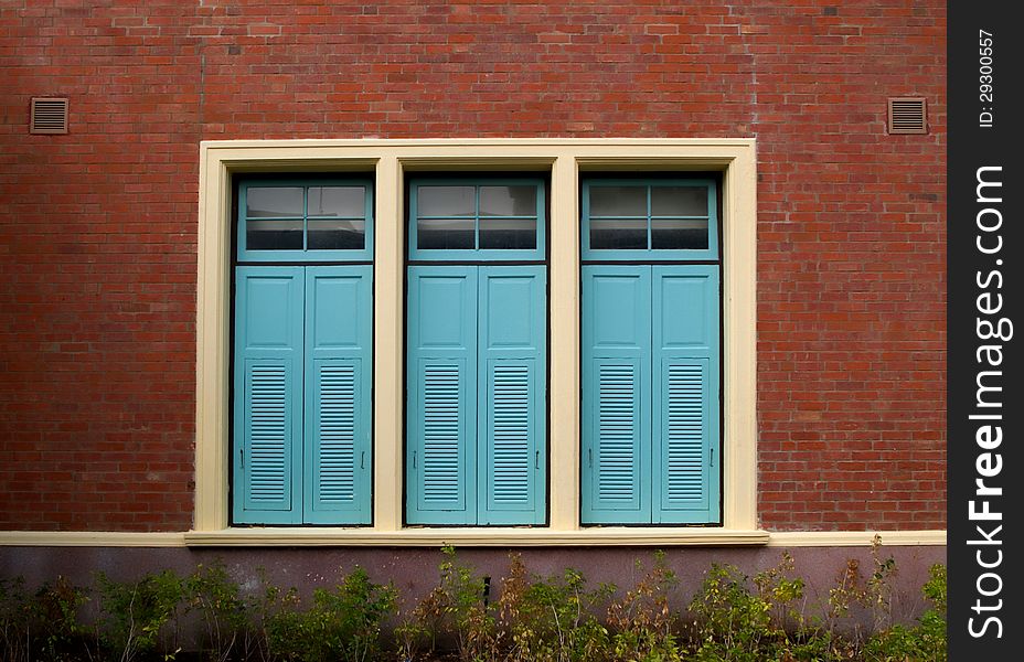 Wooden windows on old building