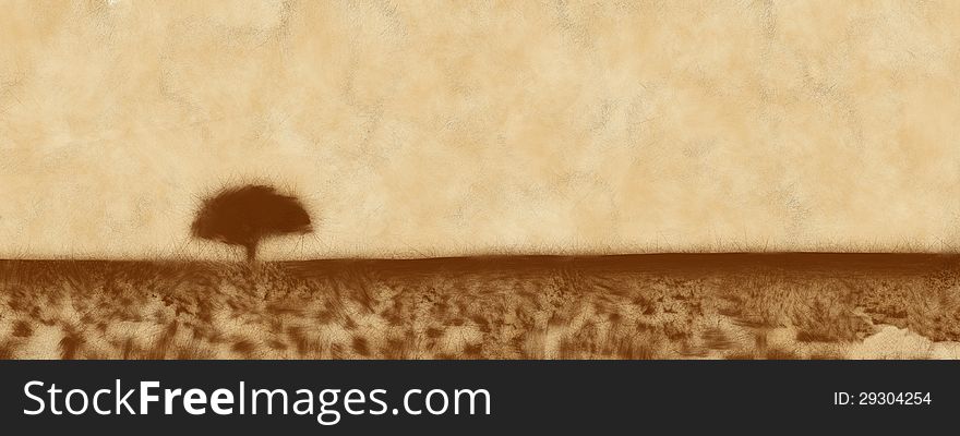 Prarie Tree With Brown Landscape