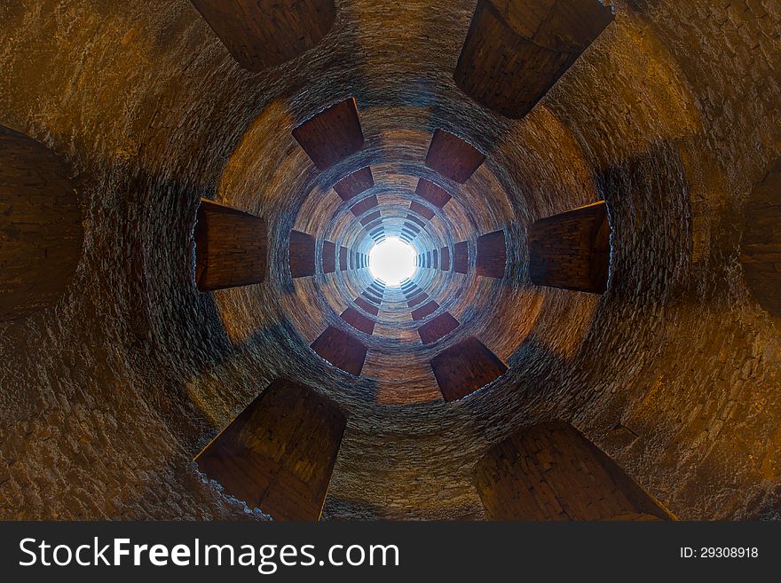 The well of St. Patrick with the windows of the two helicoidal staircases. The well of St. Patrick with the windows of the two helicoidal staircases.