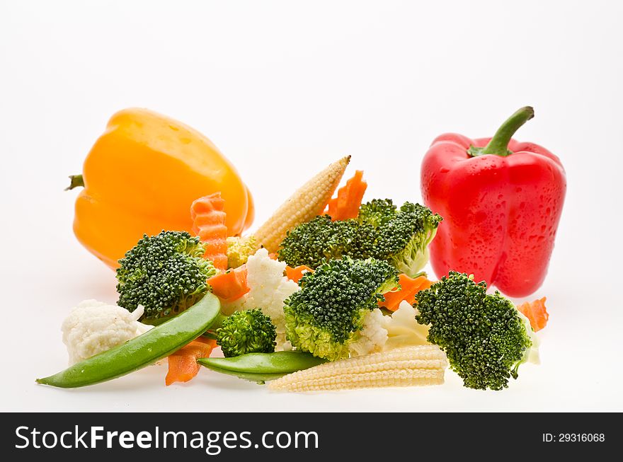 Mixed cut vegetable on white background isolate. Mixed cut vegetable on white background isolate
