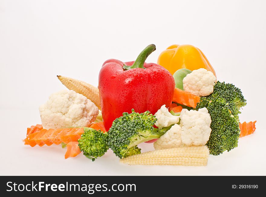 Mixed cut vegetable on white background isolate. Mixed cut vegetable on white background isolate