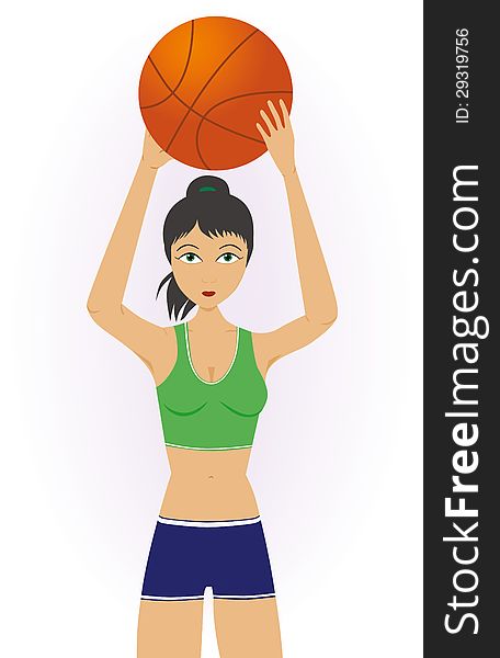 Girl throwing a basketball isolated on white background