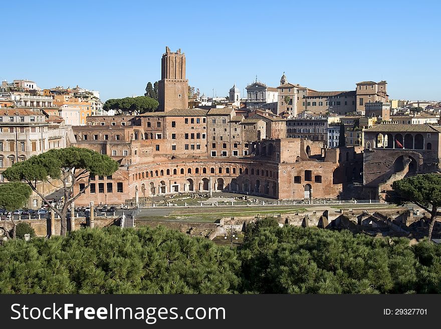 Views of the Forum of Trajan from the height of Capitol Hill, Rome, Italy. Views of the Forum of Trajan from the height of Capitol Hill, Rome, Italy