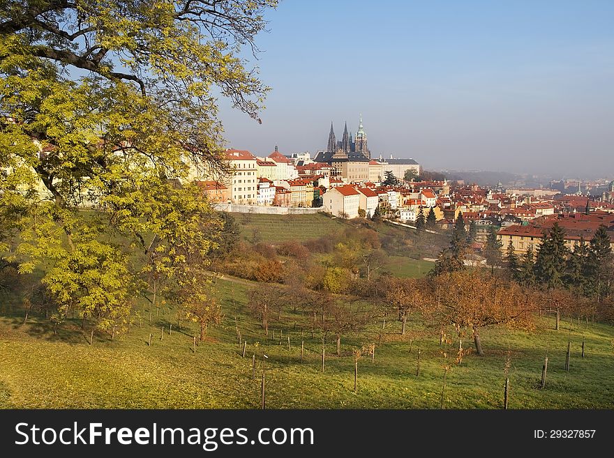 View on the old Prague from surrounding hills