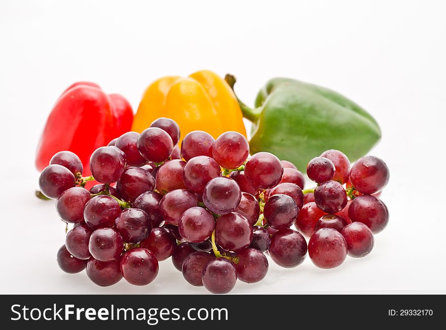 Grape with sweet peper on with background isolate. Grape with sweet peper on with background isolate