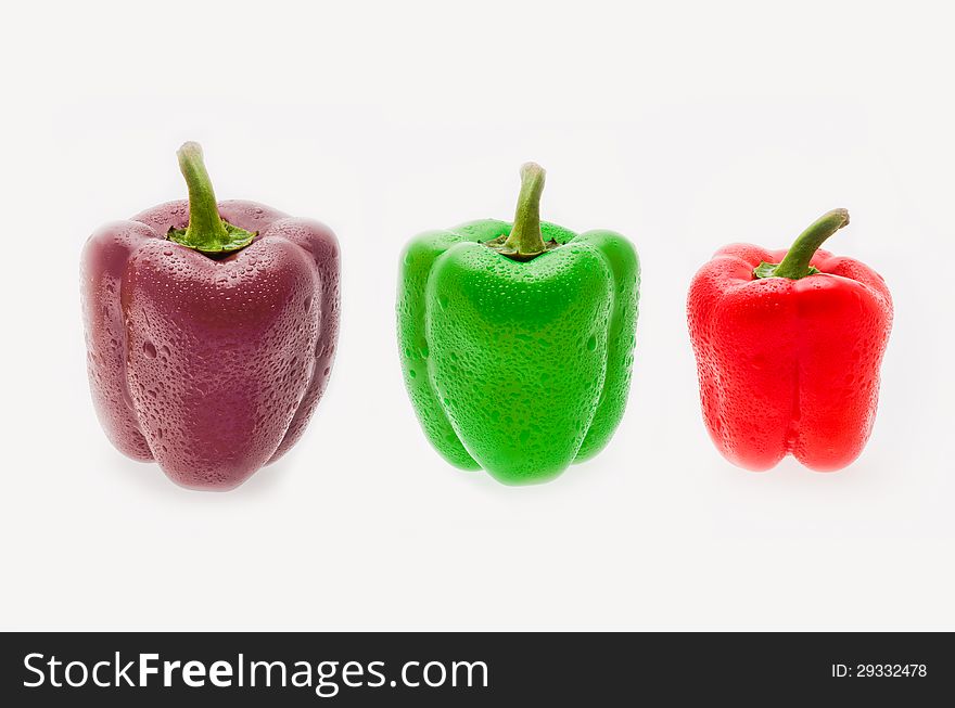 Three sweet peper on white background isolate