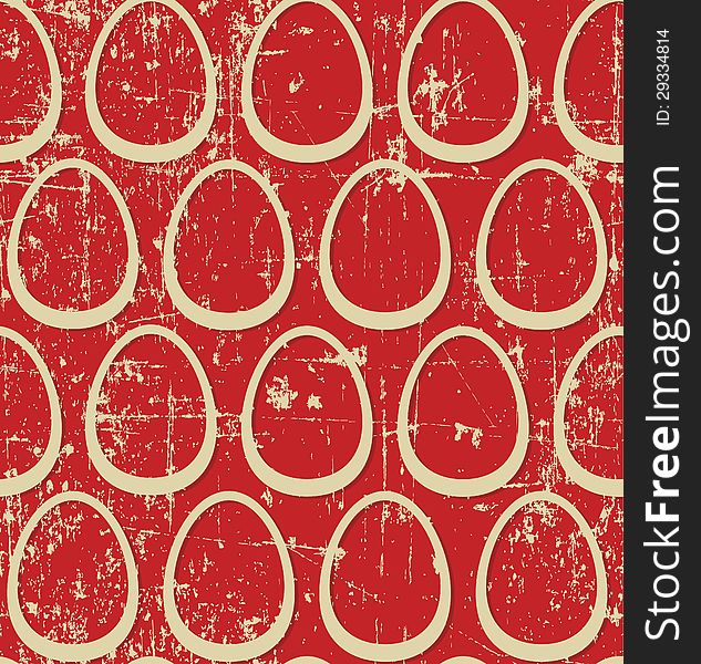 Light beige easter eggs on red grunge background, seamless pattern. Light beige easter eggs on red grunge background, seamless pattern