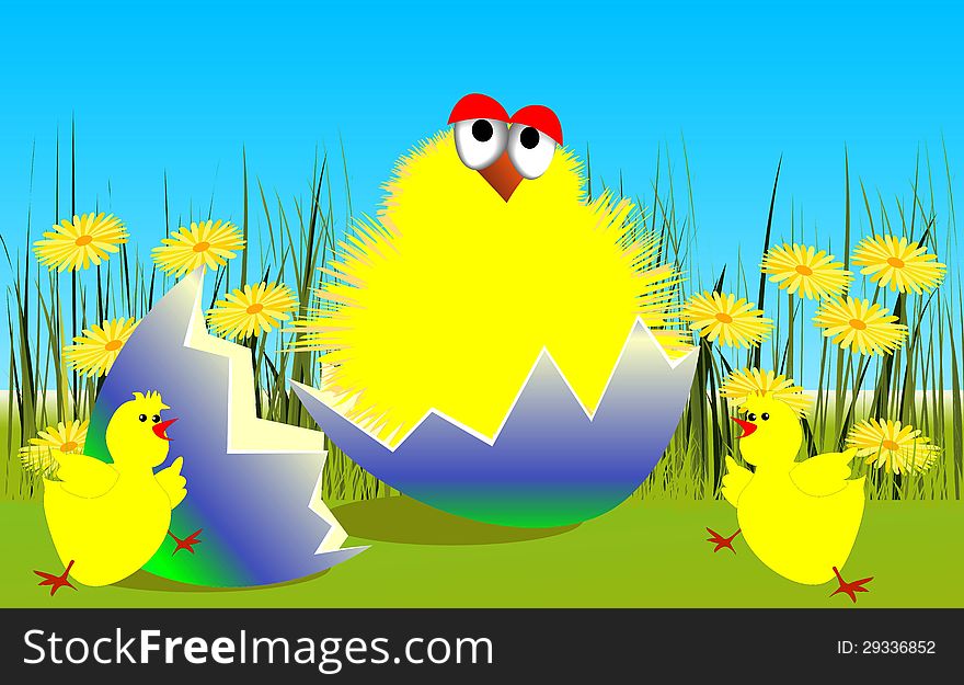 Composition of chickens on Easter. Composition of chickens on Easter