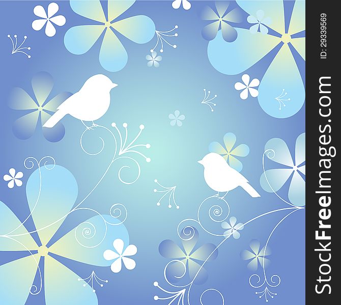 Floral Background With Birds